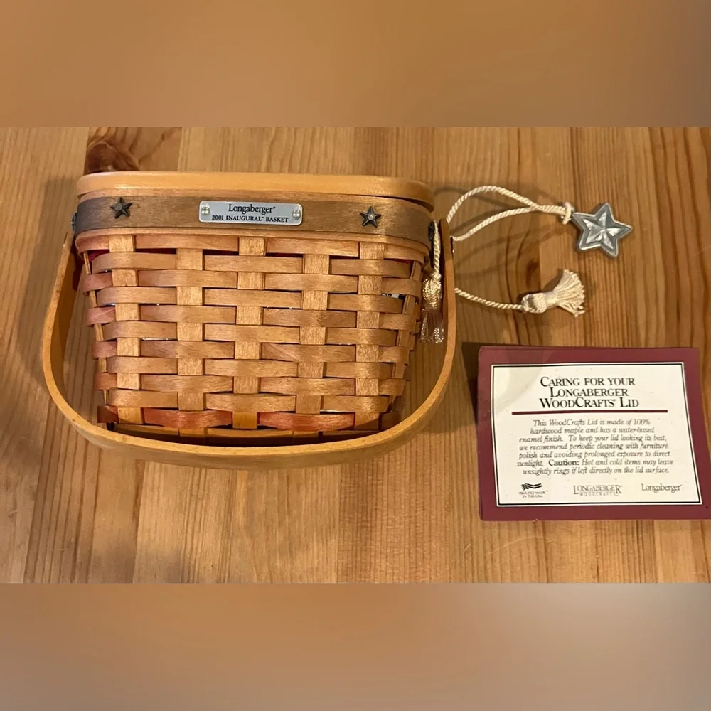 NEW Longaberger Inaugural 2001 Patriotic Red and Tan Woven Basket Vintage 6”x7”